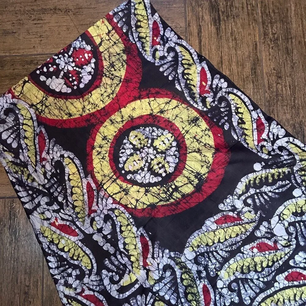 Vintage Colorful 100% Silk Batik Print Rectangular Scarf
